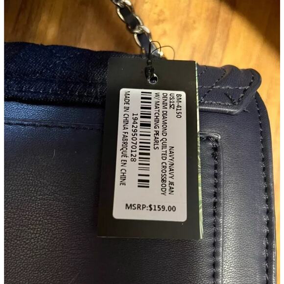 Badgley Mischka Blue Denim Blue Pearl Studs Crossbody Bag/Purse Vegan NWT $159 - Picture 10 of 11